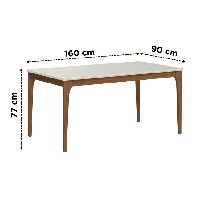 Mesa de Jantar Ella Retangular 160cm com Vidro Off White c/ Canella