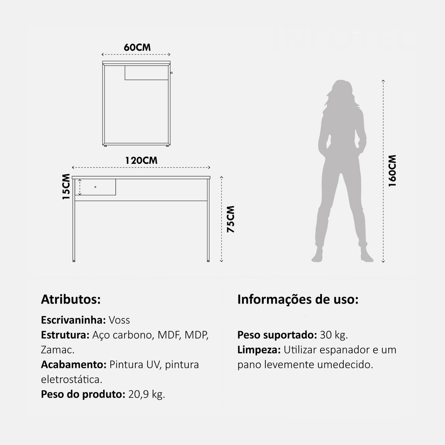 Escrivaninha com 1 Gaveta Voss 120 cm - Freijó c/ Champanhe