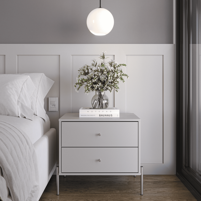 Mesa de Cabeceira Jasper 64 cm Branco Gloss com Dourado