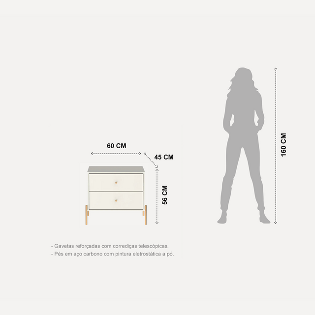 Mesa de Cabeceira Jasper 64 cm Branco Gloss com Dourado