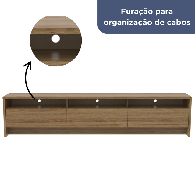 Rack Aspen 3 Portas Freijó com Painel Para TVs 75 Polegadas Oslo 2.2 Grigio