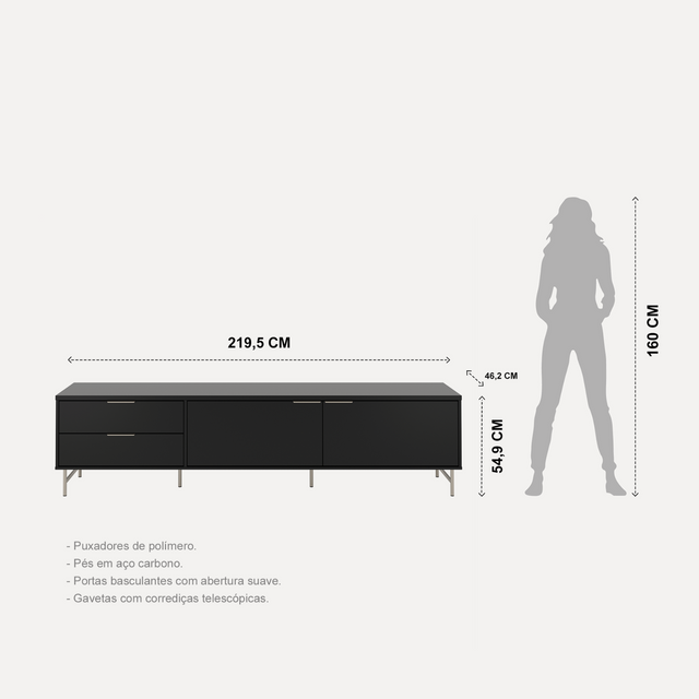 Rack para TVs até 75 Polegadas Yves 220cm Off White Fosco com Dourado