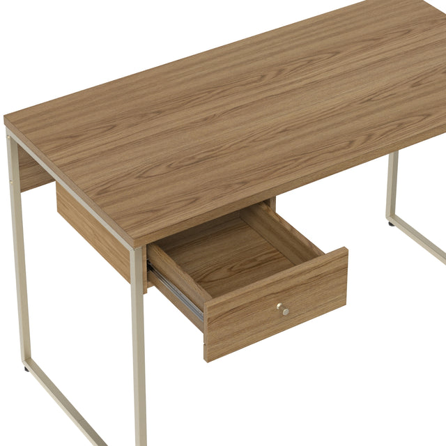Escrivaninha 120cm e Estante 5 Prateleiras 75cm Voss - Freijó com Champanhe