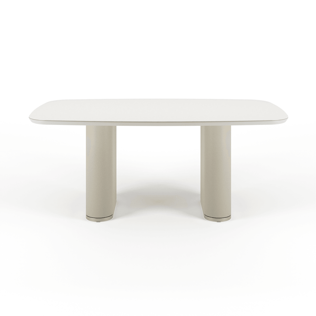 Mesa de Jantar Lintz 184 cm - Off White Fosco c/ PU Bege - Champanhe