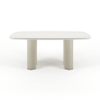 Mesa de Jantar Lintz 184 cm - Off White Fosco c/ PU Bege - Champanhe