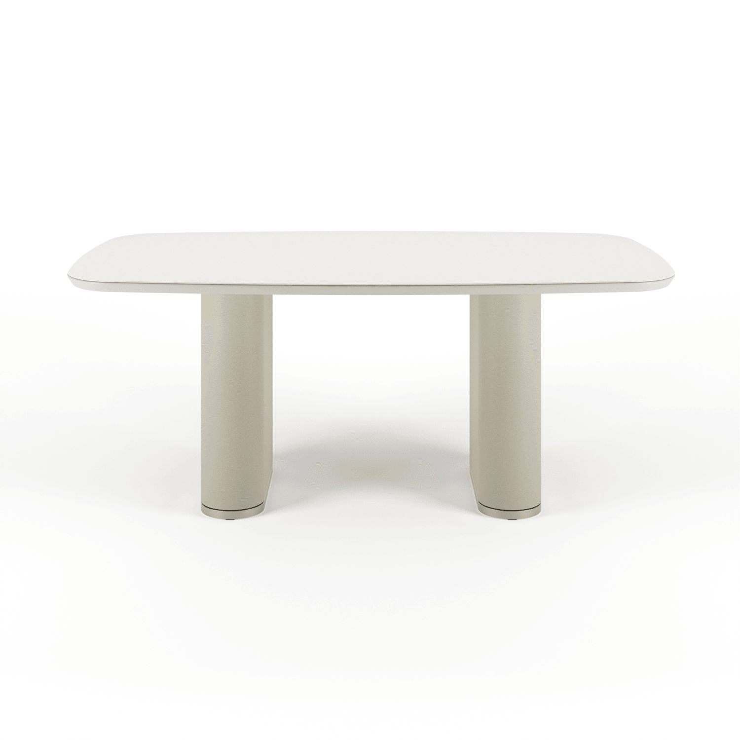 Mesa de Jantar Lintz 184 cm - Off White Fosco c/ PU Bege - Champanhe