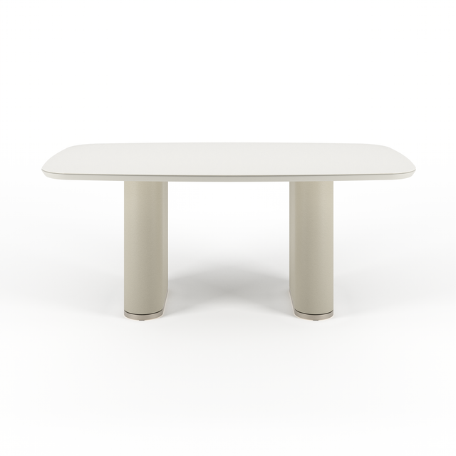 Mesa de Jantar Lintz 184 cm - Off White Fosco c/ PU Bege - Champanhe