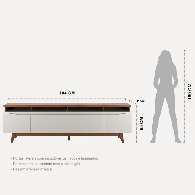 Rack Flynt ST para TVs até 75 Polegadas 3 Portas 185cm Off White com Canella