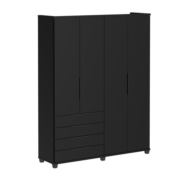 Guarda-Roupa Casal 4 Portas 4 Gavetas 100% MDF Allen 181 cm - Freijó c/ Preto Fosco