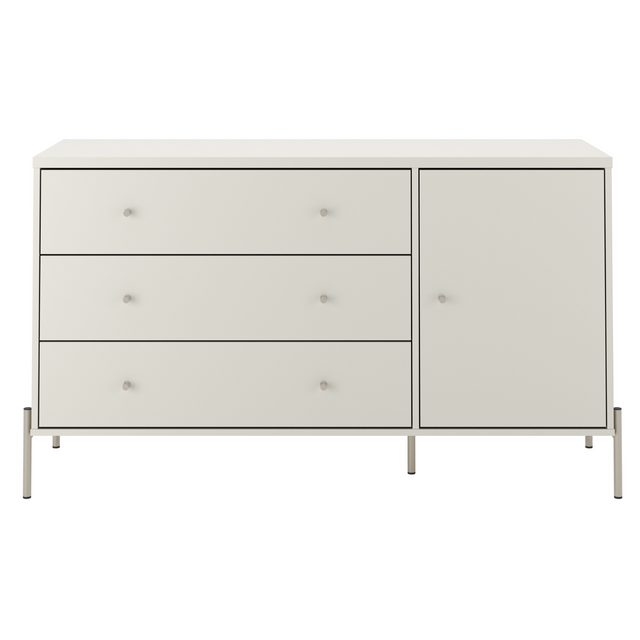 Cômoda com 3 Gavetas e 1 Porta Jasper 138 cm Branco Gloss com Dourado