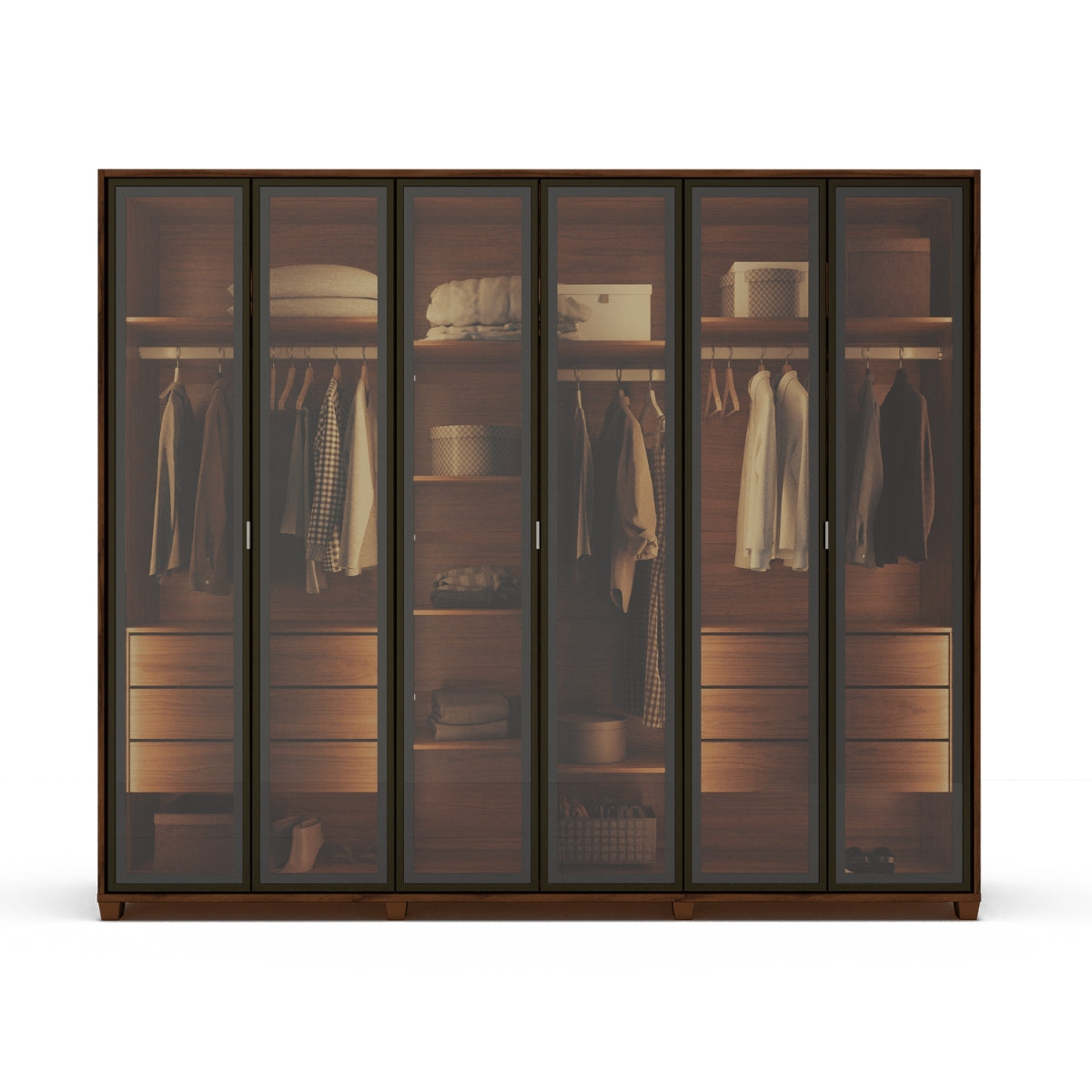 Guarda Roupa Casal 6 Portas Reflecta com Led 100% MDF Speculum 274cm Canella