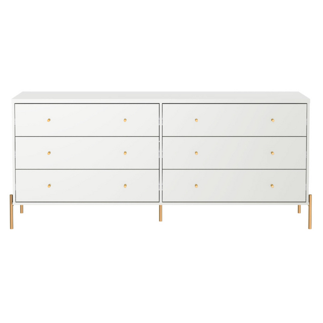 Cômoda 6 Gavetas Jasper 182 cm Branco Gloss com Dourado