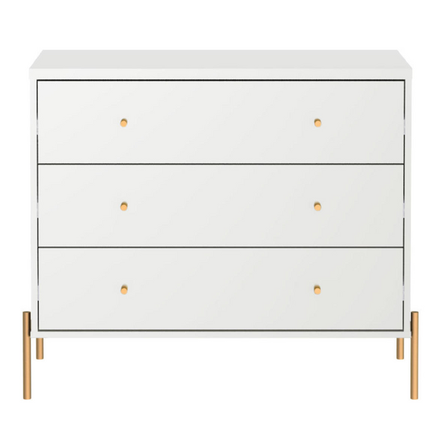 Cômoda com 3 Gavetas Jasper 94cm Canella e Off White com Champanhe