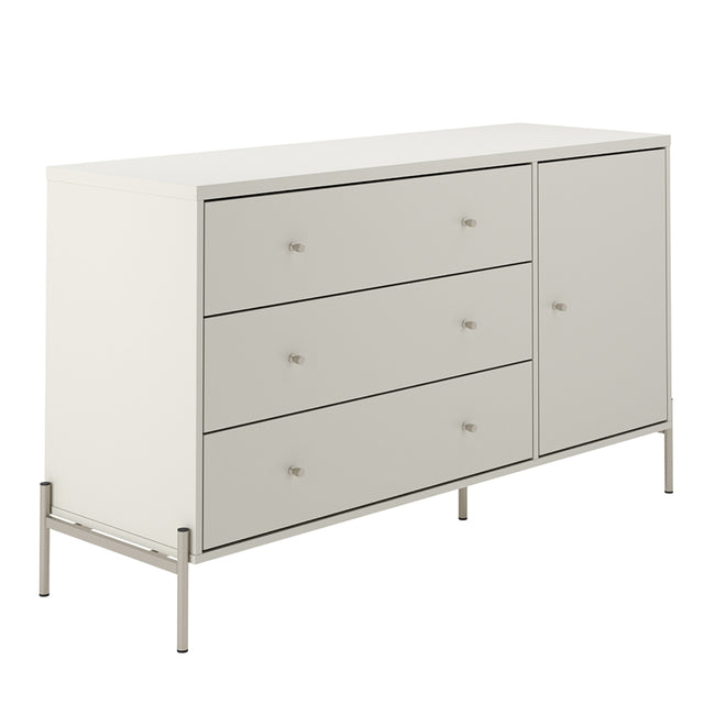 Cômoda com 3 Gavetas e 1 Porta Jasper 138 cm Off White com Champanhe