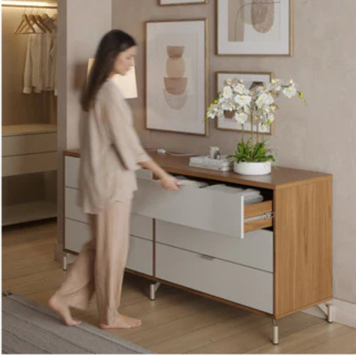 Cômoda 6 Gavetas Glow 178cm Canella com Off White Fosco