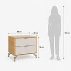 Mesa de Cabeceira 2 Gavetas Glow 60 cm Canella e Off White com Champanhe