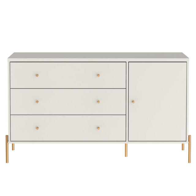 Cômoda com 3 Gavetas e 1 Porta Jasper 138 cm Branco Gloss com Dourado