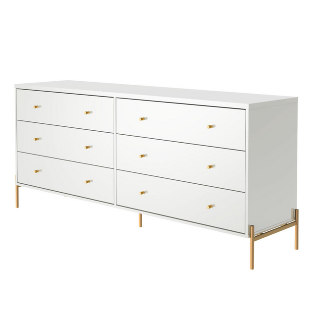 Cômoda 6 Gavetas Jasper 182 cm Branco Gloss com Dourado