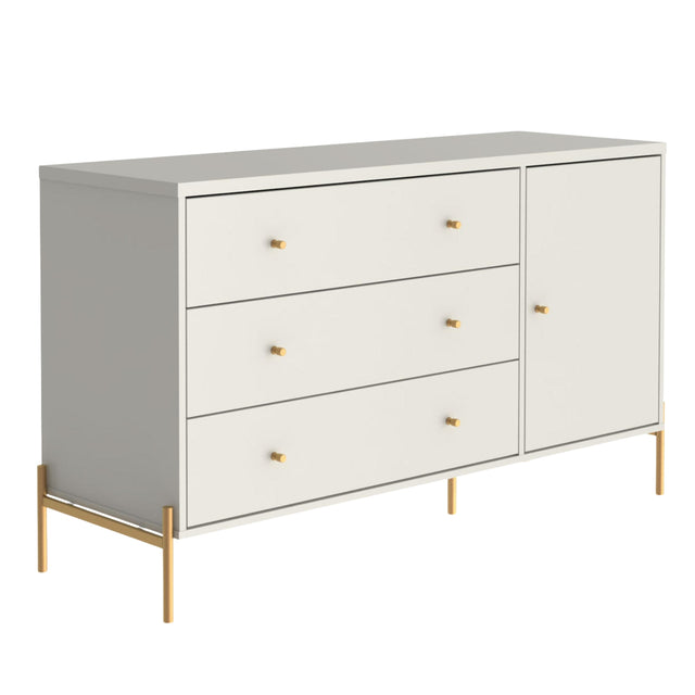 Cômoda com 3 Gavetas e 1 Porta Jasper 138 cm Branco Gloss com Dourado