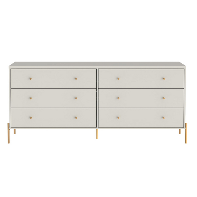 Cômoda 6 Gavetas Jasper 182 cm Off White Fosco com Dourado