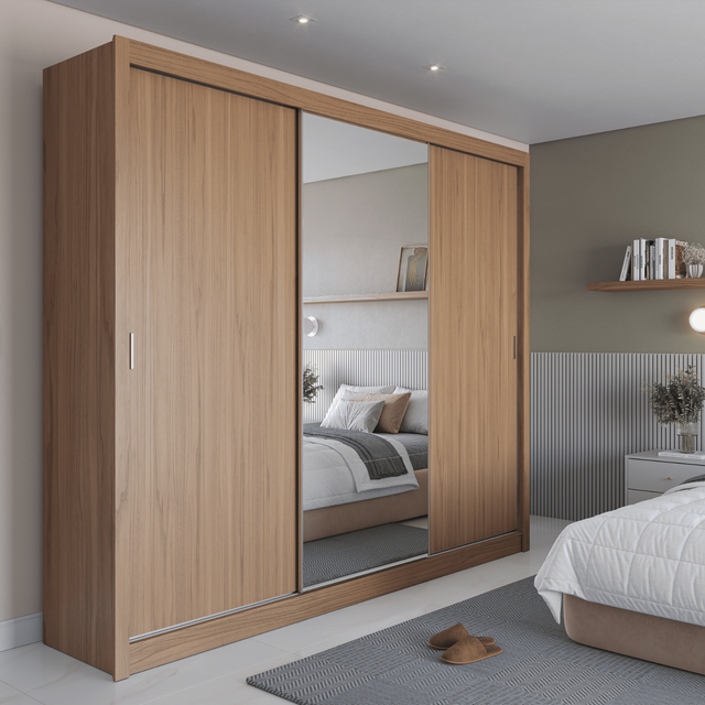 Guarda-Roupa 100% MDF Montclair 3 portas de correr com gavetas Ele/Ela - 275 cm