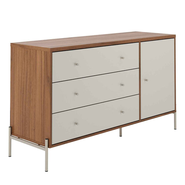 Cômoda com 3 Gavetas e 1 Porta Jasper 138 cm Branco Gloss com Dourado
