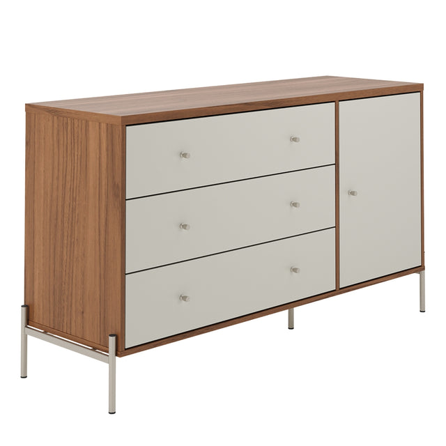 Cômoda com 3 Gavetas e 1 Porta Jasper 138 cm Branco Gloss com Dourado
