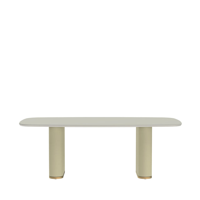 Mesa de Jantar Lintz 219 cm - Off White Fosco c/ PU Bege - Dourado