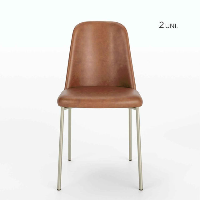 Conjunto c/ 2 Cadeiras de Aço Lucille - Champanhe / PU Caramel