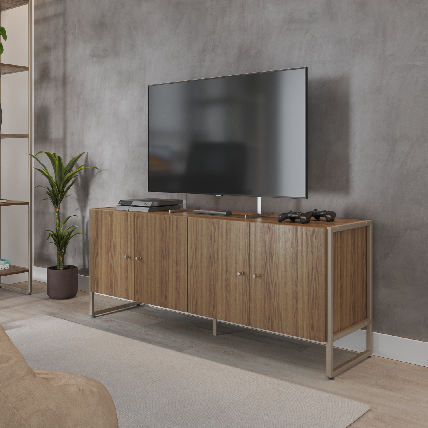 Rack para TVs até 50 Polegadas Voss 146 cm Freijó com Champanhe