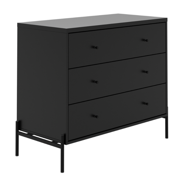 Cômoda 3 Gavetas e Mesa de Cabeceira Jasper Preto Fosco