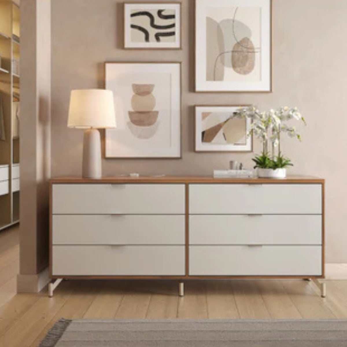 Cômoda 6 Gavetas Glow 178cm Canella com Off White Fosco