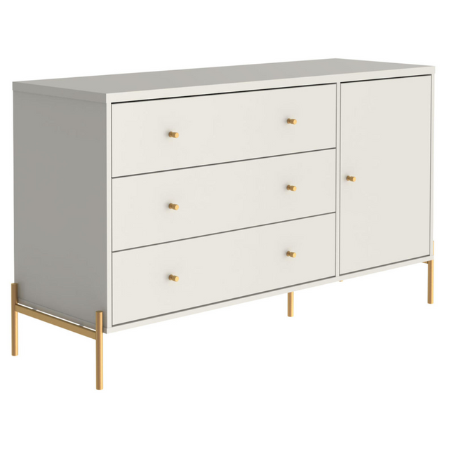 Cômoda com 3 Gavetas e 1 Porta Jasper 138 cm Branco Gloss com Dourado