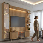 Estante para TV até 75 Polegadas com Prateleiras e Cristaleira Vidro Reflecta 100% MDF com Led Neon Float 254cm