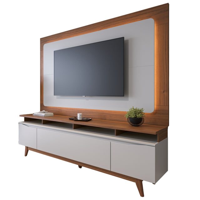 Rack Flynt ST com Painel para TV até 75 Polegadas 220cm Oslo Off White com Canela