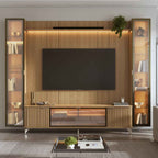 Estante para TV até 85 Polegadas com 2 Cristaleiras Vidro Reflecta 100% MDF com Led Lincoln Float 291cm