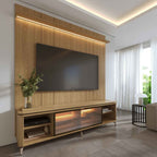 Rack com Painel para TV até 75 Polegadas Vidro Reflecta 100% MDF com Led Lincoln Float 215cm