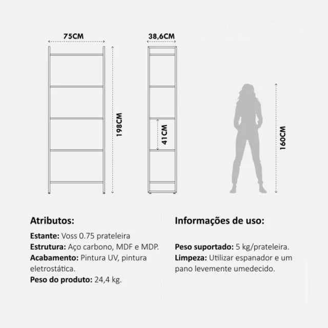 Escrivaninha 120cm e 2 Estantes Modulares 75cm Voss - Freijó com Champanhe