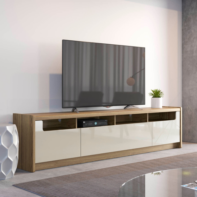 Rack para TVs até 75 Polegadas Oslo 220cm Off White com Freijó