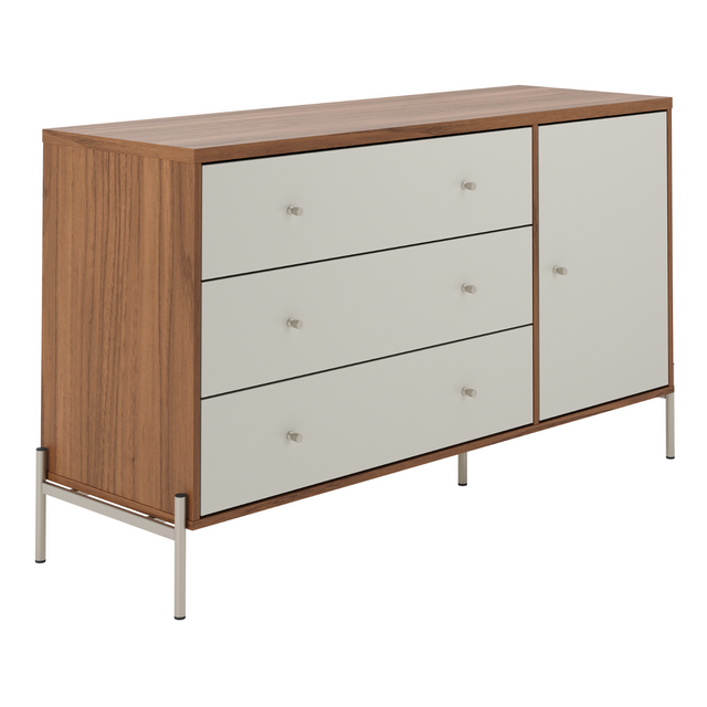 Cômoda com 3 Gavetas e 1 Porta Jasper 138 cm Branco Gloss com Dourado