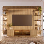 Estante para TV até 85 Polegadas Vidro Reflecta com Prateleiras 100% MDF com Led Neon Float 291cm