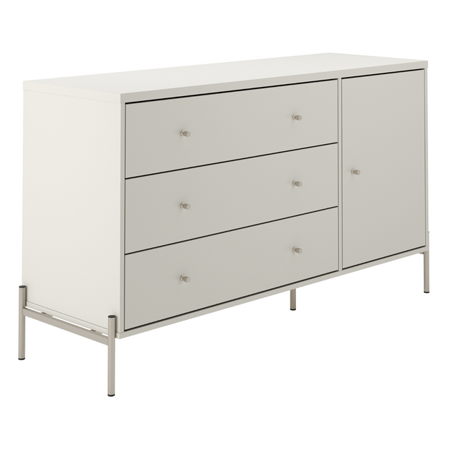 Cômoda com 3 Gavetas e 1 Porta Jasper 138 cm Branco Gloss com Dourado