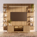 Estante para TV até 75 Polegadas Vidro Reflecta com Prateleiras 100% MDF com Led Neon Float 254cm