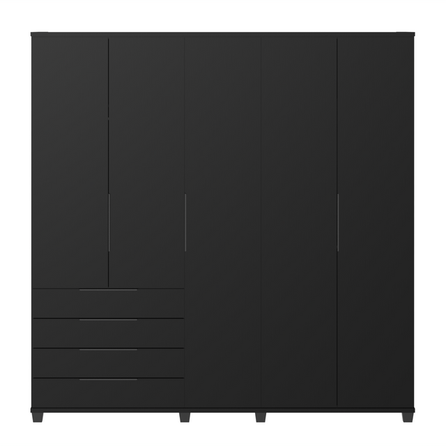 Guarda-Roupa Casal 5 Portas 4 Gavetas 100% MDF Allen 226 cm - Freijó c/ Preto Fosco