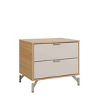 Mesa de Cabeceira 2 Gavetas Glow 60 cm Carvalho e Off White com Champanhe