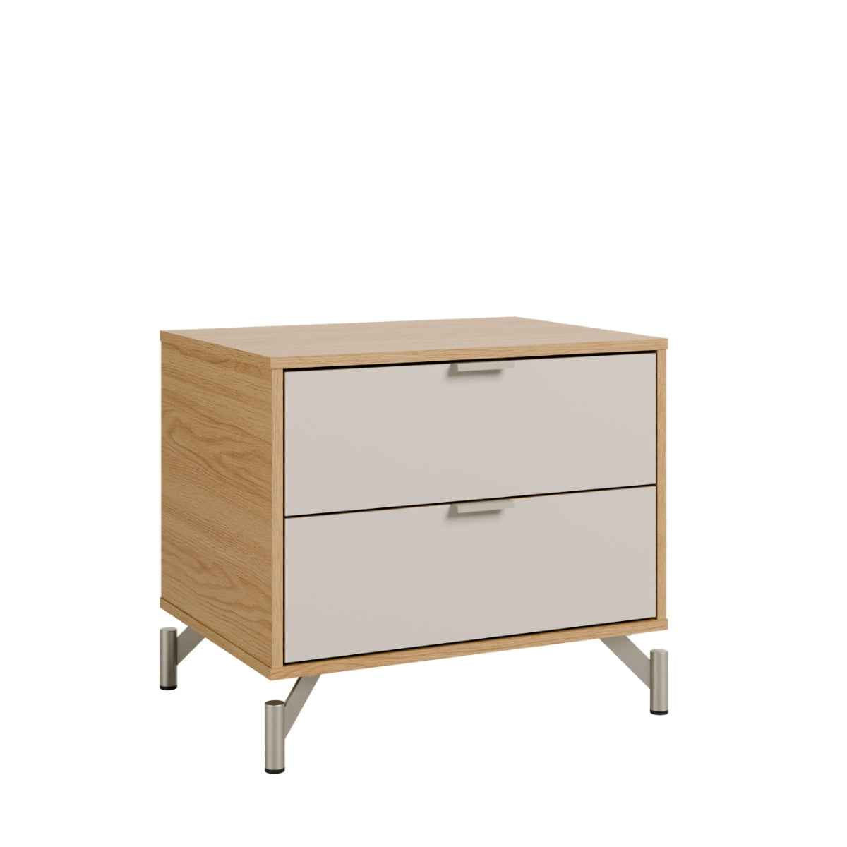 Mesa de Cabeceira 2 Gavetas Glow 60 cm Carvalho e Off White com Champanhe