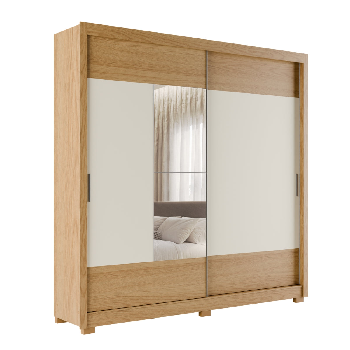 Guarda Roupa Casal 2 Portas de Correr com Espelho Soho 238cm Carvalho com Off-White