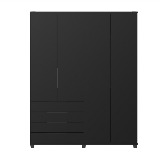 Guarda-Roupa 4 Portas 4 Gavetas 100% MDF Allen 181 cm Preto Fosco