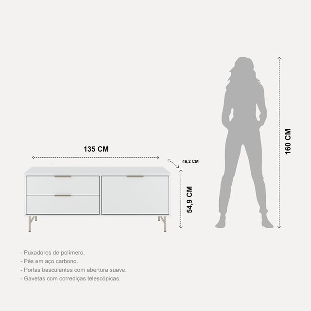 Rack para TVs até 50 Polegadas Yves 135 cm Off White Fosco com Dourado