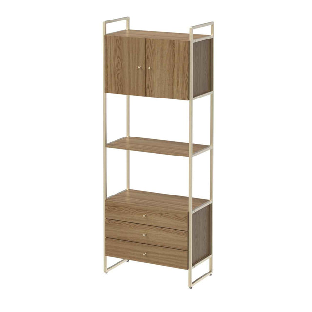 Escrivaninha 120cm e Estante com 3 Gavetas 75cm Voss - Freijó com Champanhe